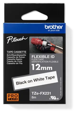Brother TZE-FX231 bílá/černá / Páska do tiskárny štítků / 12 mm / 8 m / flexibilní