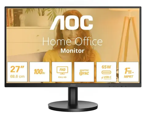 27" AOC 27B3CA2 černá / Monitor / IPS / 1920x1080 / 100Hz / 1ms / HDMI + USB-C / VESA