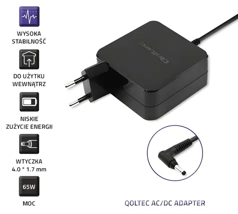Qoltec 51751 černá / Adaptér pro notebooky Huawei / 65W / 19V / 3.42A / 4.0x1.7 mm