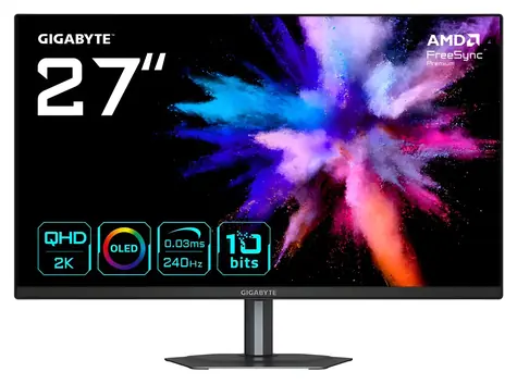 27" GIGABYTE GO27Q24 černá / QD-OLED / 2560 x 1440 / 240 Hz / 0.03ms / 400 cd/m2 / 2x HDMI + DP + USB-C / VESA
