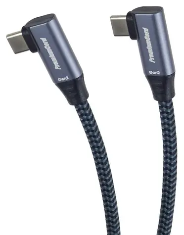 PremiumCord USB-C 2x zahnutý kabel šedá / Datový kabel / USB 3.2 Gen 2x2 / 20 Gbit/s / 100 W / 2 m