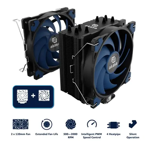 Akasa AK-CC4021KT01 Alucia Bundle / Chladič CPU / 2× 120 mm / 210 W TDP / pro Intel a AMD