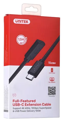Unitek C14086BK-1.5M černá / Prodlužovací kabel USB-C / USB 3.2 Gen 2 / 1,5 m / 100 W