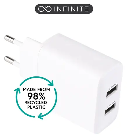 eSTUFF INFINITE bílá / USB nabíječka / 2x USB-A / 2x USB-C / 24 W / GRS recyklovaný plast