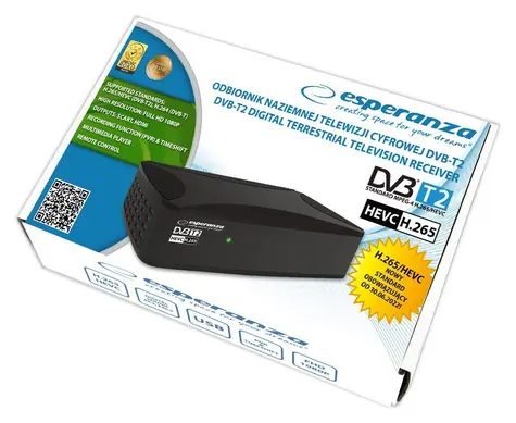 Esperanza EV108R černá / Digitální tuner DVB-T2 / H.265 / HEVC