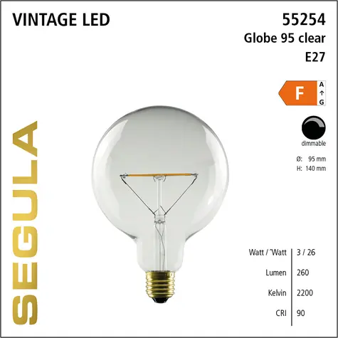 SEGULA LED žárovka Globe 95 čirá 3W / E27 / 260lm / 2200K / stmívatelná