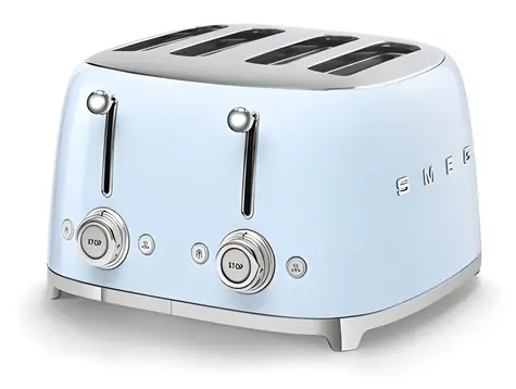Smeg TSF03PBEU světle modrá / Topinkovač / 2000 W / 4 sloty / 4 topinky / 6 stupňů opečení