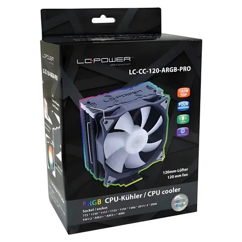 LC Power LC-CC-120-ARGB-PRO / CPU chladič / 120mm ARGB / 180W TDP / LGA 1700-775 / AM2-AM4