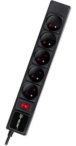 Tracer PowerGear černá / Přepěťová ochrana / 5 zásuvek / 5 m