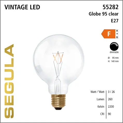 SEGULA LED Globe 95 3W(26W) čirá / E27 / 260lm / 2200K / stmívatelné / F