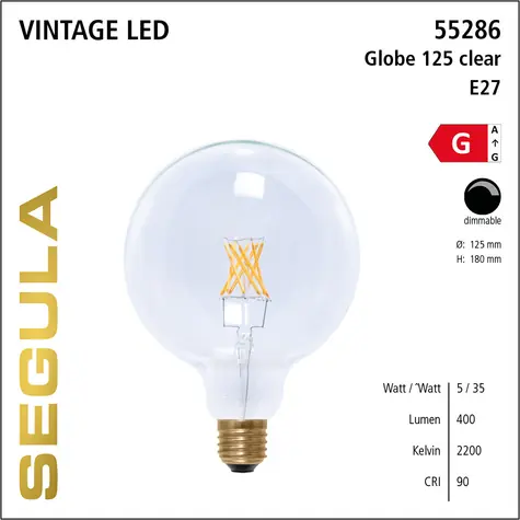 SEGULA LED Globe 125 5W(35W) čirá / E27 / 400lm / 2200K / stmívatelné