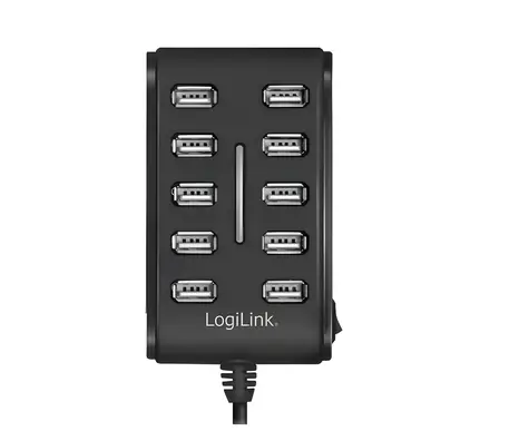 LogiLink černá / USB hub / 10x USB-A 2.0 / 480 Mb/s / napájecí adaptér