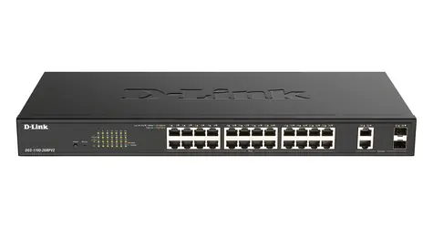 D-Link DGS-1100-26MPV2 / Smart Switch / 24x PoE+ Gigabit / 370W / 2x SFP Combo / L2
