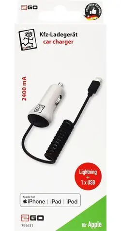 2GO bílá / Autonabíječka / 12W / Lightning + USB-A / MFI certifikace