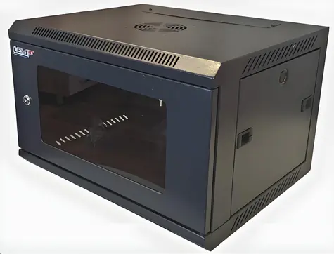 Lexi-Net 19" nástěnný rozvaděč 9U 600x450 černý / nosnost 60 kg / skleněné dveře / rozložený