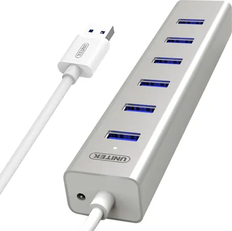 Unitek USB Hub 7-Port / Rozbočovač / 7× USB-A 3.0 / 5 Gbps / BC 1.2 / s napájecím adaptérem
