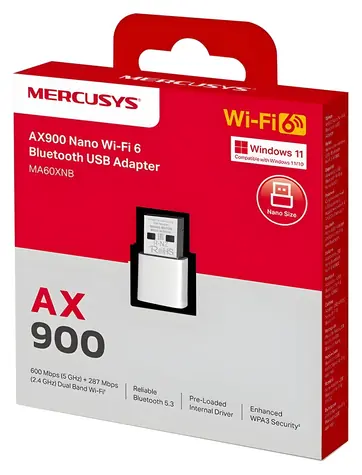 Mercusys MA60XHB / Wi-Fi 6 USB adaptér / AX900 / Dual-Band 2.4 + 5 GHz / Bluetooth / USB 2.0