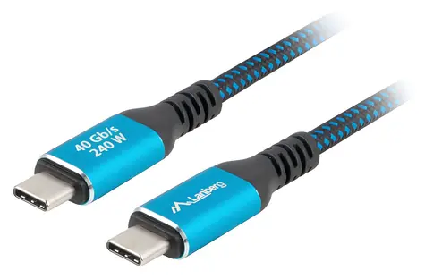 Lanberg USB-C 4.0 0.5m černá-modrá / Kabel USB-C na USB-C / 240W / 8K 60Hz