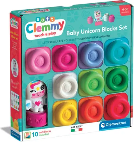 Clementoni Soft Clemmy / Sada měkkých kostek / 10 kusů / figurka jednorožce