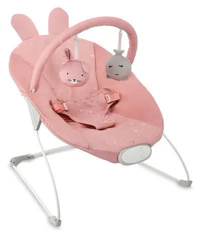 MoMi GLOSSY růžová / Vibrační lehátko s melodiemi / 8 melodií / 3 úrovně vibrací