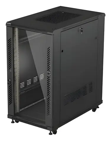 Lanberg 22U 19" černý / Stojanový rozvaděč / 600x1000 mm / Flat pack / Skleněné dveře