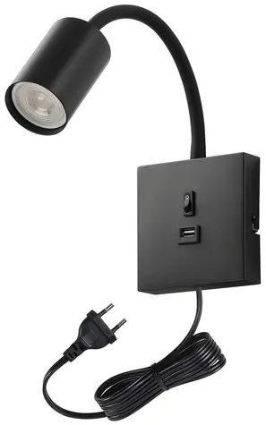 IMMAX PUNTO černá / Flexibilní nástěnné svítidlo / GU10 / 9W / USB / vypínač