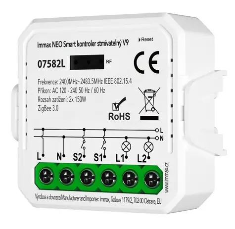 IMMAX NEO SMART kontroler stmívatelný V9 2-tlačítkový / Stmívač / Zigbee 3.0 / TUYA
