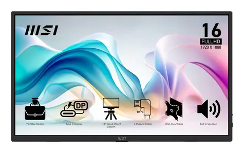 15.6" MSI PRO MP165DE E6 černá / Monitor / IPS / FullHD / HDMI + USB-C / Přenosný