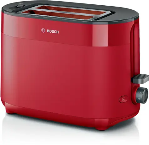 BOSCH TAT2M124 červená / Topinkovač / 950 W / 6 stupňů opečení / rozmrazování / zásuvka na drobky