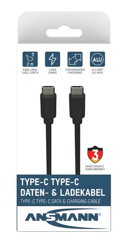 Ansmann 1700-0122 černá / Datový a nabíjecí kabel / USB-C - USB-C / 2m / 60W / USB 3.2 Gen 1