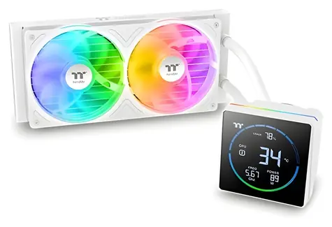 Thermaltake TH240-S V3 ARGB Sync Snow Edition bílá / AIO vodní chladič CPU / 2x 120 mm / 3.95" LCD / 2500 RPM / 37.8 dB