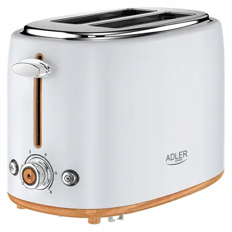 Adler AD 3225 bílá / Toaster / 950W / 2 toasty / ohřívač housek / DEFROST & REHEAT & STOP