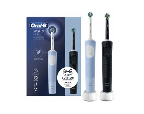 Oral-B Vitality Pro D103 Duo černá/modrá / Elektrický zubní kartáček / Oscilační / 3 režimy čištění / 2 rukojeti
