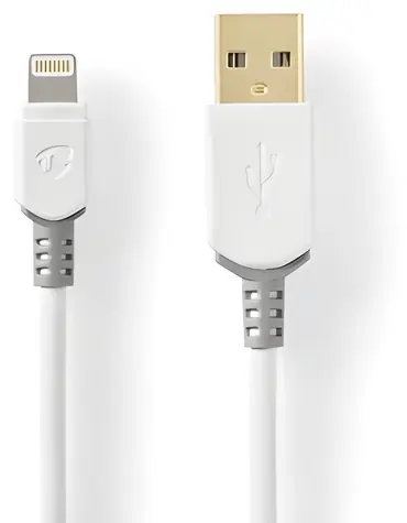 Nedis bílá, šedá / Datový kabel / USB-A (M) - Lightning (M) / USB 2.0 / 480 Mbps / pozlacené konektory / 3 m