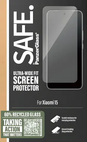 PanzerGlass SAFE UWF pro Xiaomi 15 černá / Tvrzené sklo / Plně nalepovací / tloušťka 0,58 mm