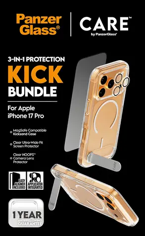 PanzerGlass Bundle Kick 3v1 pro iPhone 17 Pro / Ochranná sada / Temperované sklo + PET + silikon