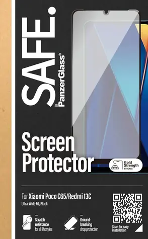 PanzerGlass SAFE UWF pro Xiaomi Redmi 13C 5G černá / Tvrzené sklo / Plně nalepovací / 0,66 mm