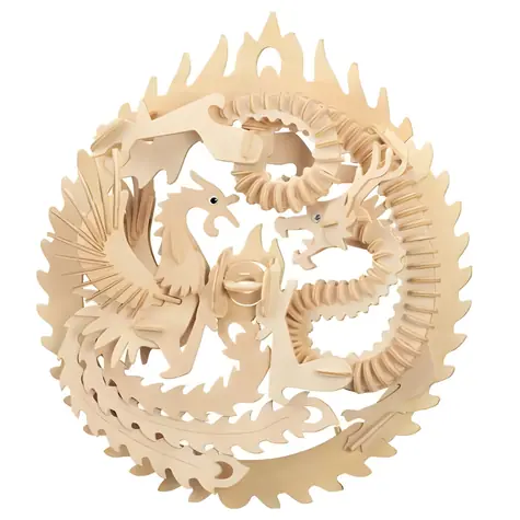 WOODCRAFT Dřevěné 3D puzzle Fénix a drak / od 6 let / Obtížnost: střední