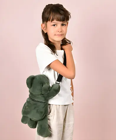 DOUDOU Taška přes rameno Plyšový medvídek khaki / 30 cm / od 2 let