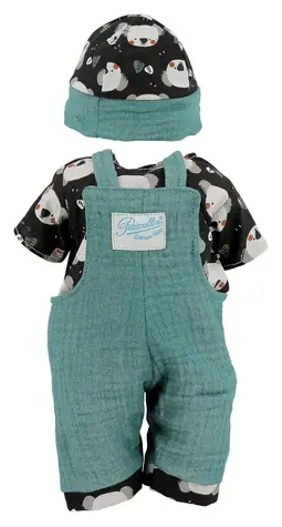 PETITCOLLIN Obleček Clément / pro panenku 36 cm / zelená, černá / od 18 měsíců