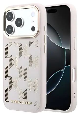 Karl Lagerfeld PU Perforated Monogram růžová / Ochranný kryt / Apple iPhone 17 Pro Max / MagSafe