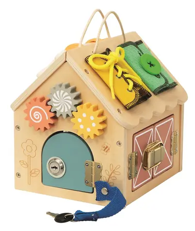 2Kids Toys Activity board Domeček přírodní malý / Motorická hračka / od 3 let