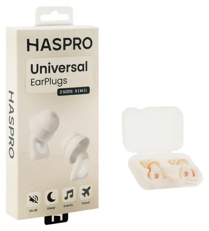Haspro Universal béžová / Špunty do uší / silikonové / SNR 29 dB / vyměnitelné koncovky S,M,L