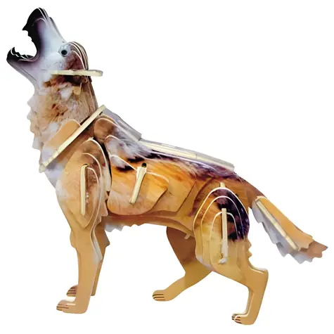 WOODCRAFT Dřevěné 3D puzzle Vlk barevný / od 6 let / Obtížnost: jednoduchá