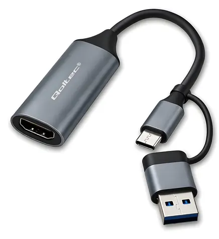 Qoltec šedá / Adaptér / USB-C / HDMI