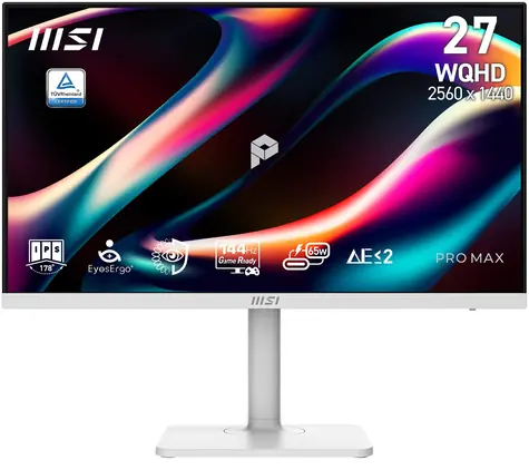27" MSI PRO MAX 271QPHW E14 bílá / Monitor / IPS / QHD 2560×1440 / 144 Hz / 300 cd/m2 / HDMI + DP / VESA