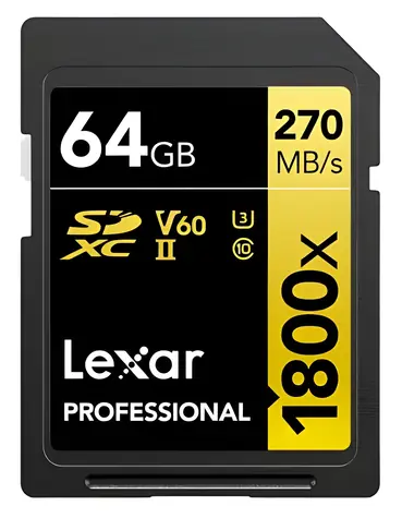 Lexar Professional 1800x SDXC 64GB / Paměťová karta / UHS-II U3 / V60 / Class 10 / čtení: 270 MB/s / zápis: 180 MB/s