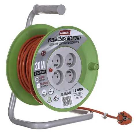 Activejet AJE-PB/20M oranžová / Prodlužovací kabel na bubnu / 20 m / 4x zásuvka / 230V / IP20