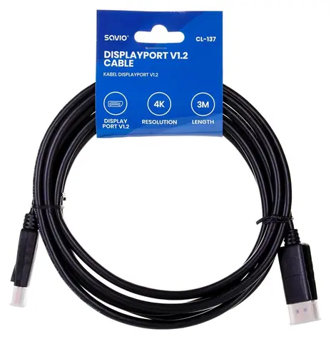 Savio CL-137 černá / Kabel DisplayPort / samec - samec / 3 m / max. 4K