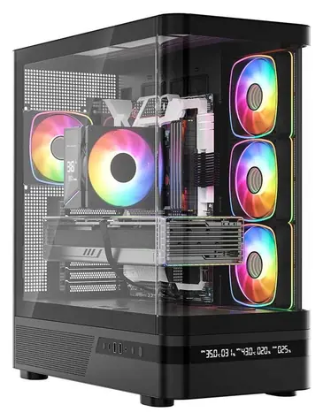 MODECOM Volcano AQ200 ARGB černá / Skříň / ATX / 1x USB-C 3.2 / LED displej / tvrzené sklo / bez zdroje